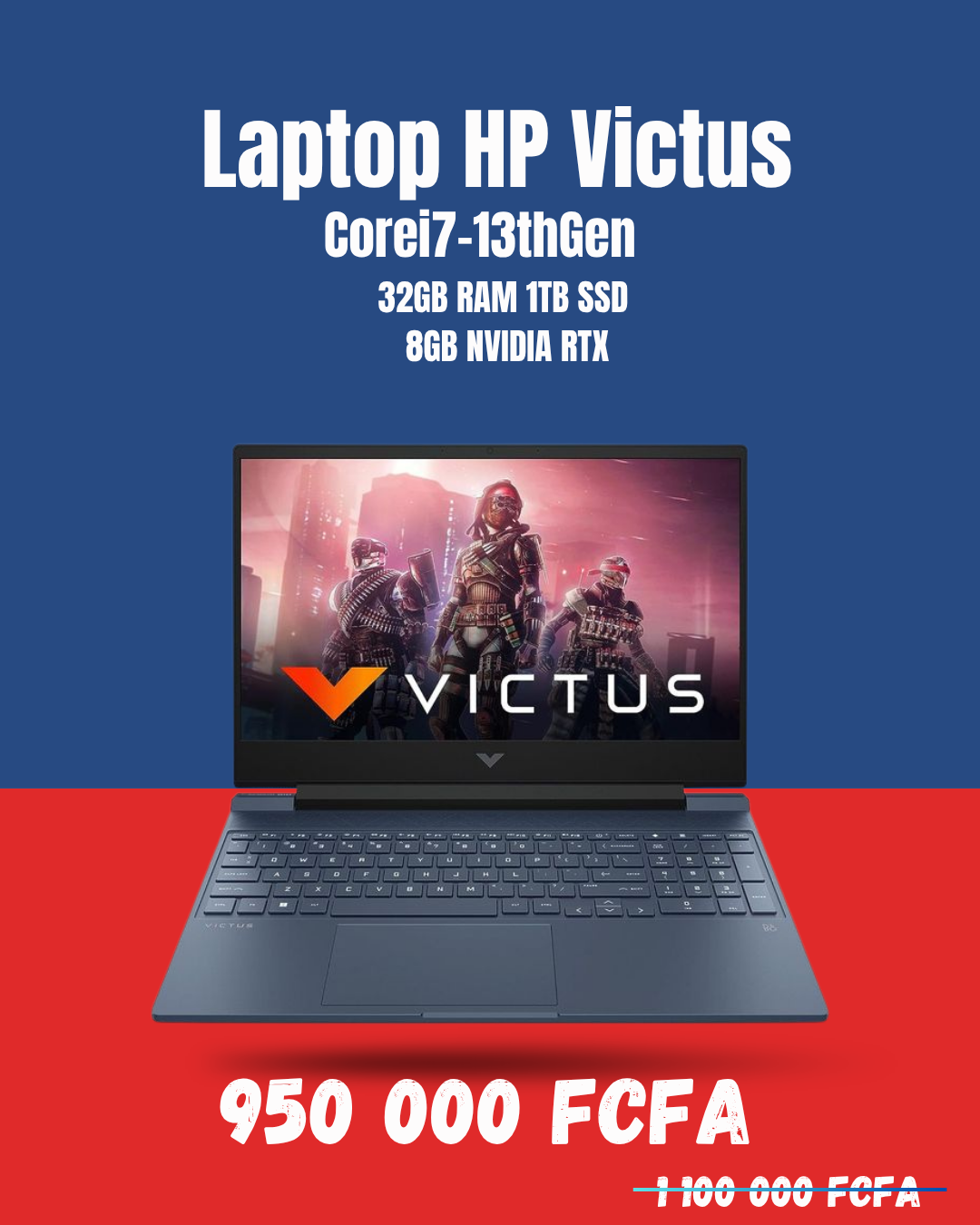 Laptop HP Gaming Victus 16 – Core i7 13e gén, 32Go RAM, 1To SSD, RTX 4060