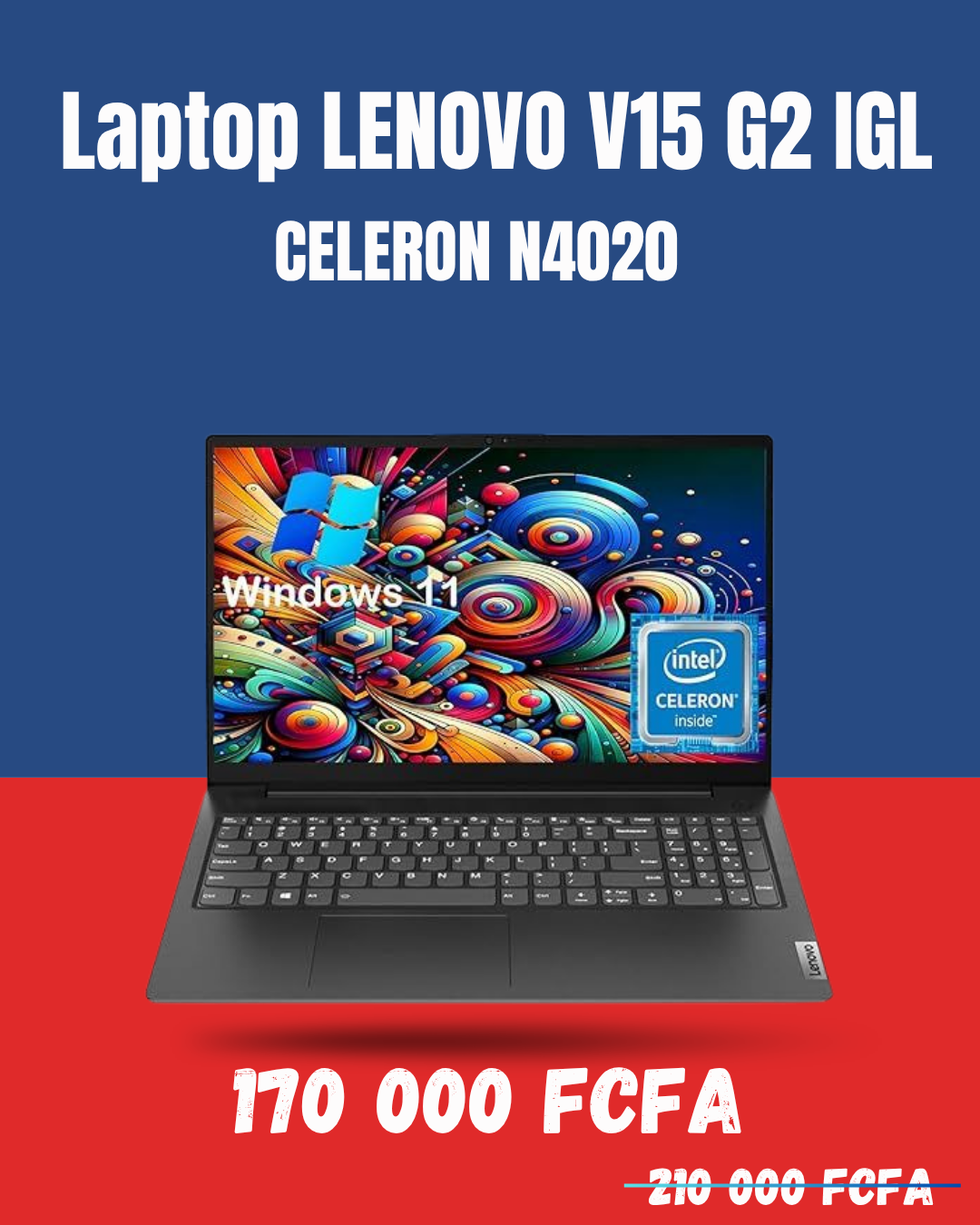 Laptop Lenovo V15 G2 – Celeron N4020, 4Go RAM, 256Go SSD